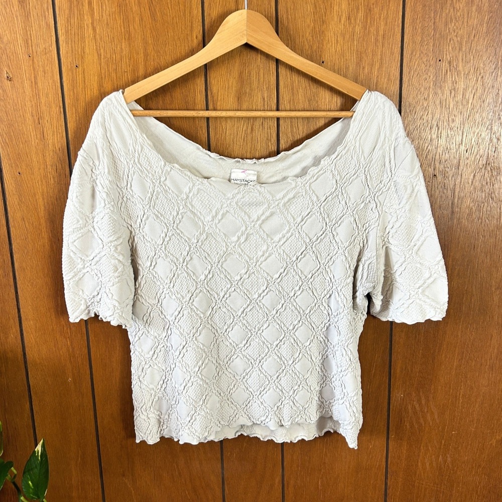 Haystacks Popcorn Knit Diamond Texture Scoop Neck Top‎ Cream One Size